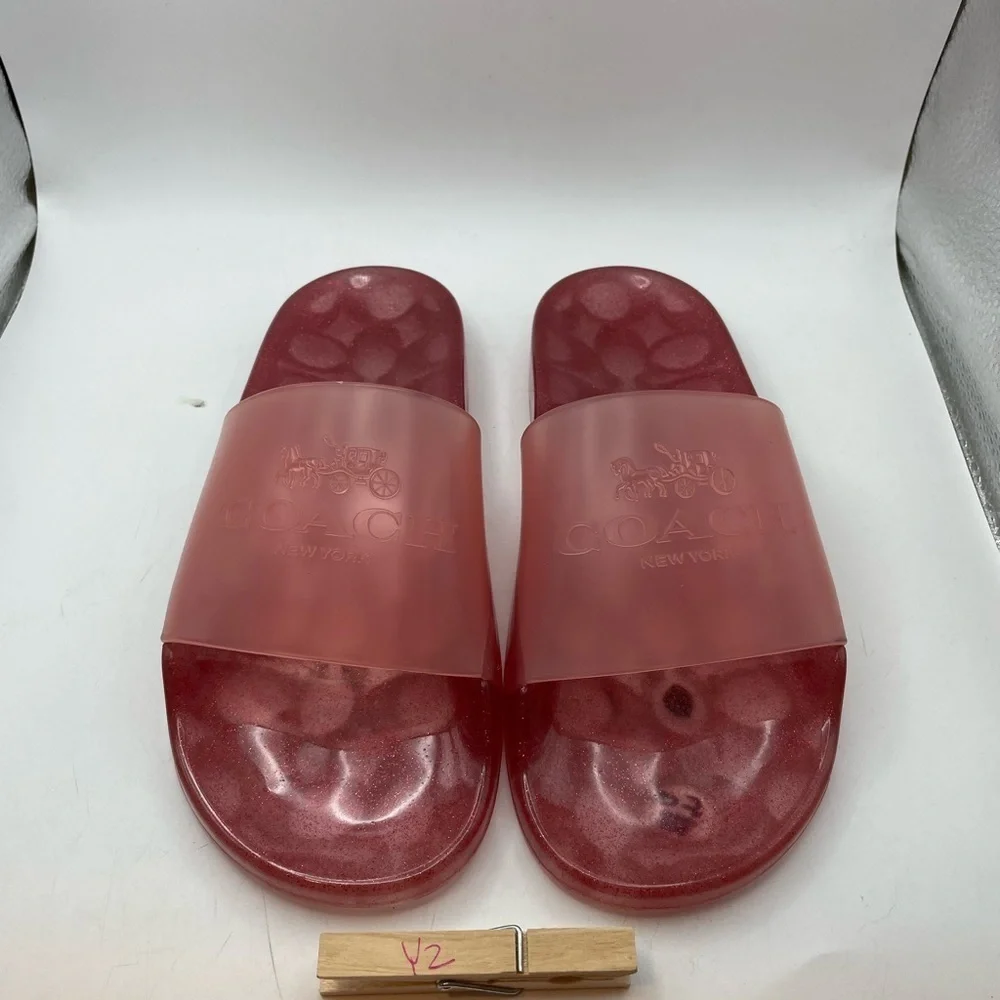 Coach Ulyssa womens pink glittery slide sandals size 6